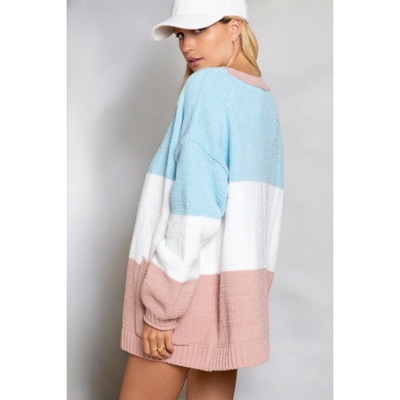 POL Blue & Pink Chenille Button Down Relaxed Fit Cardigan - Picture 5 of 8